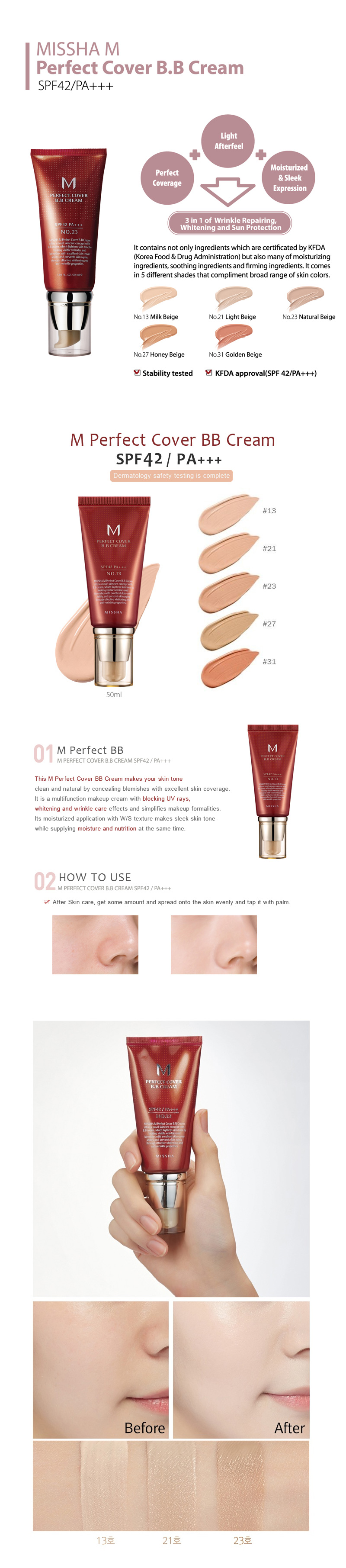 M Perfect Cover BB Cream SPF 42 PA+++ ShopandShop - India Life Style Shop