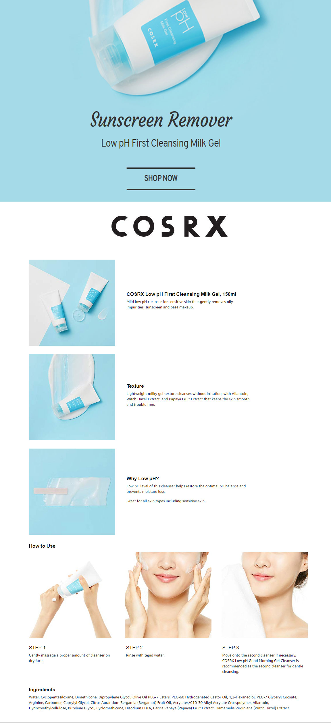 COSRX Low pH First Cleansing Milk Gel, 150ml - Sunscreen Remover from Shopandshop