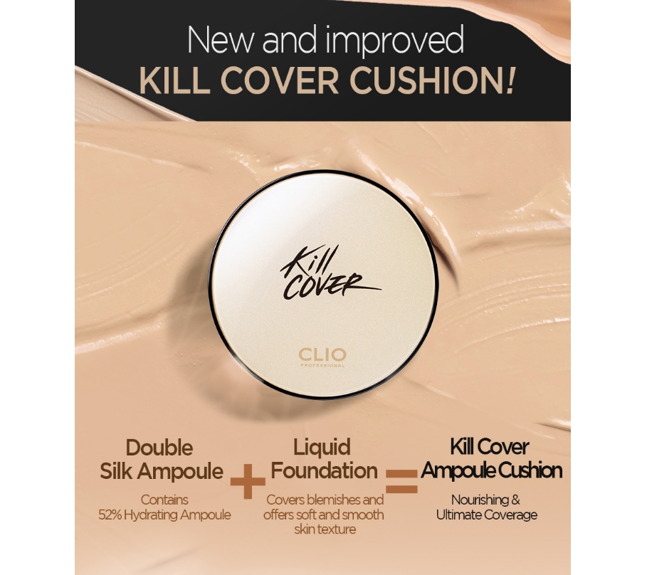 CLIO Kill Cover Liquid Founwear Cushion Set 02 Lingerie 10g SPF50+ PA+++ with Refill 20g(Power Long Lasting Effect)