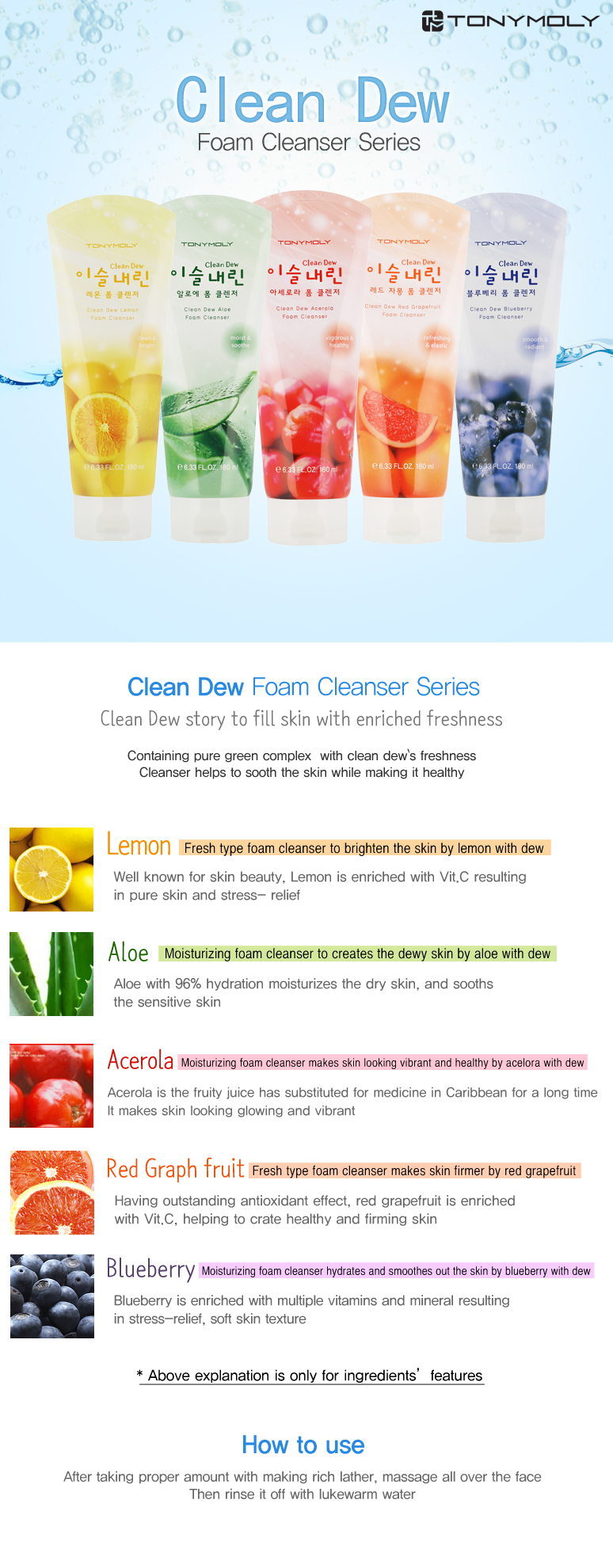 TONYMOLY Clean Dew Acerola Foam Cleanser (180ml)